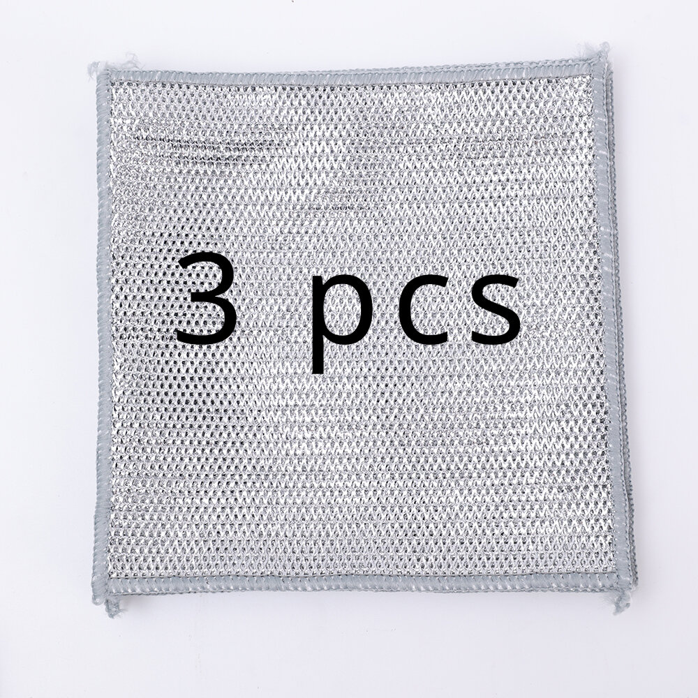 Picture of 3-Piece Reusable Kitchen Scrubbing Wire Rag Set-Silver