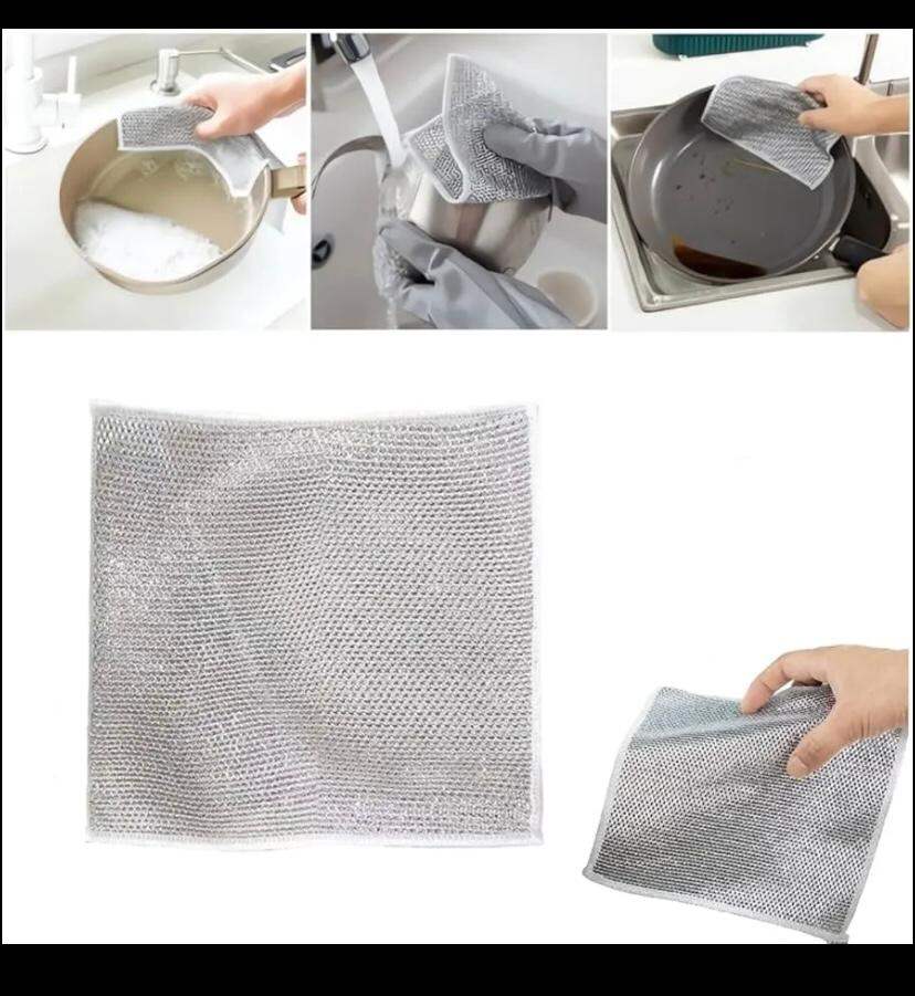 Picture of 3-Piece Reusable Kitchen Scrubbing Wire Rag Set-Silver