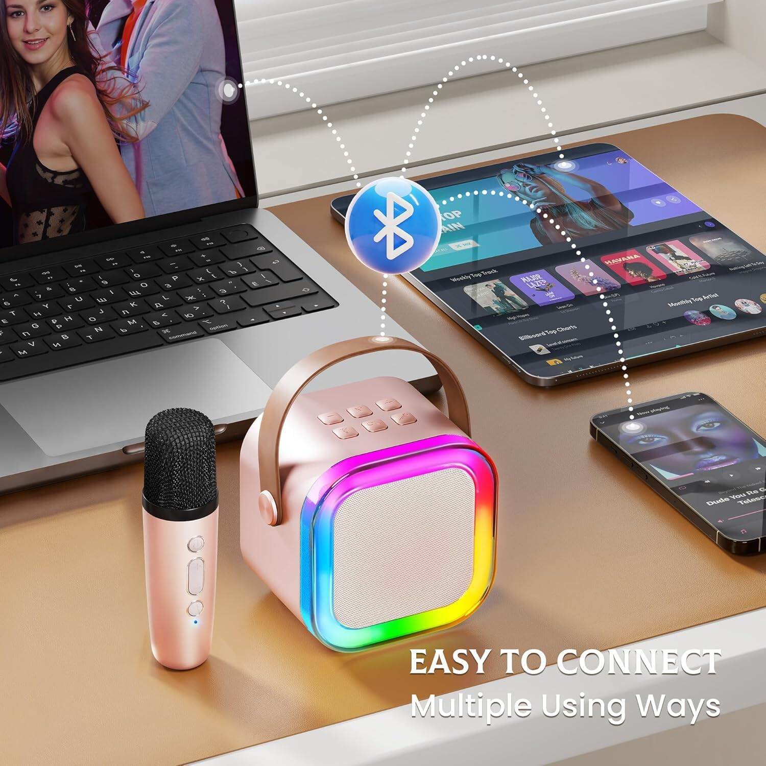 Picture of K-12 Bluetooth 5.3 RGB Karaoke Speaker with 1 Wireless Microphone-Multicolor