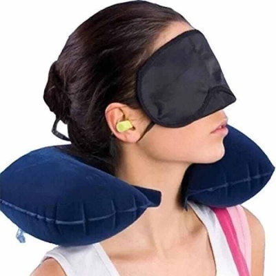 Picture of 3-in-1 Travel Pillow Set with Neck Pillow, Eye Mask & Ear Plugs-Multicolor