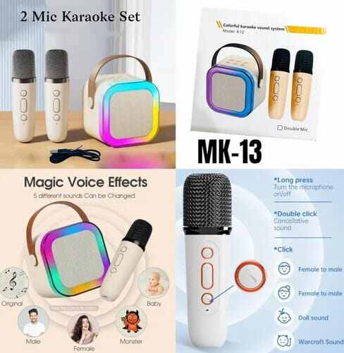 Picture of K-12 Bluetooth 5.3 RGB Karaoke Speaker with 2 Wireless Microphones-Multicolor