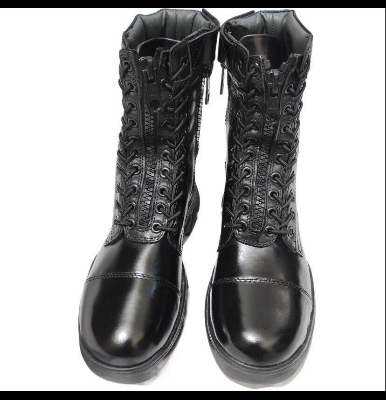 Picture of Heavy-Duty Tactical Combat Boots with Lace & Zip Closure-Black
