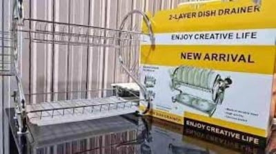 Picture of Stainless Steel 2-Tier Dish Drying Rack-Multicolor