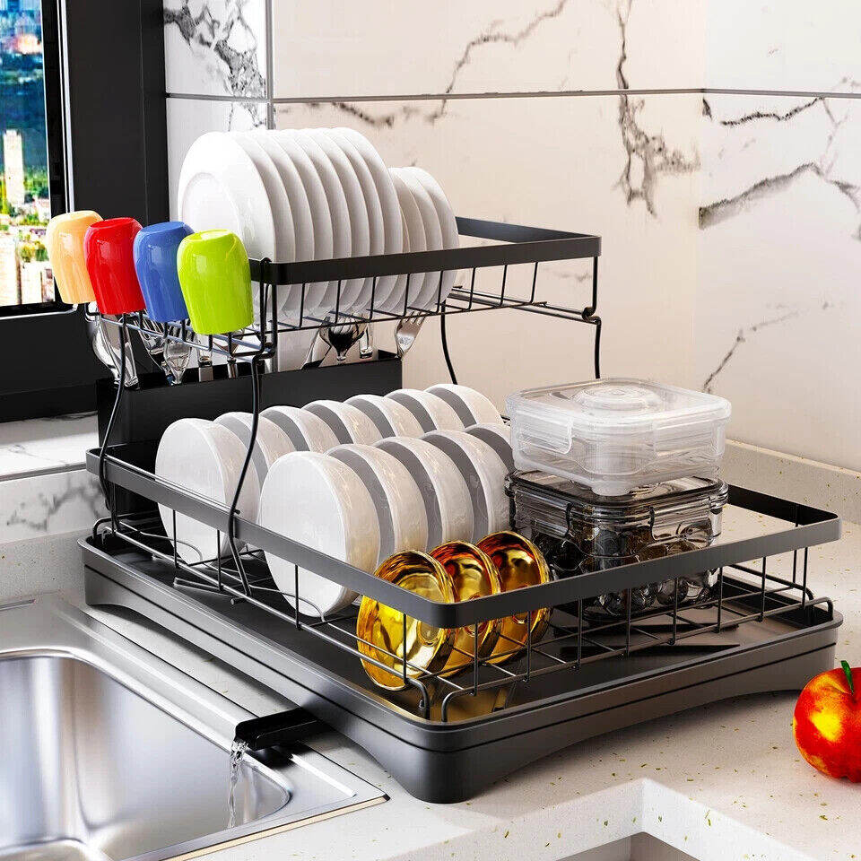 Picture of Stainless Steel 2-Tier Dish Drying Rack-Multicolor