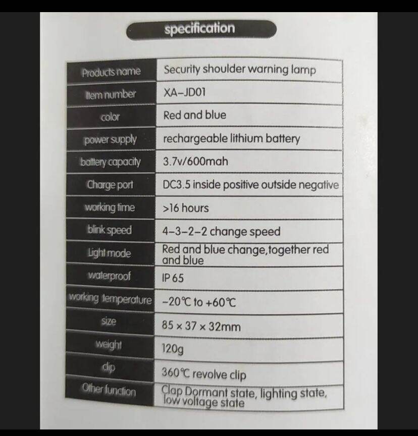 Picture of Mini LED Strobe Shoulder Warning Light with White Charger-Multicolor