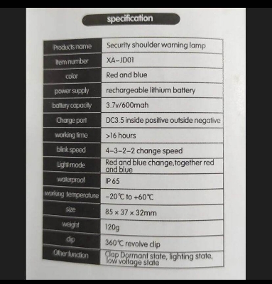Picture of Mini LED Strobe Shoulder Warning Light with White Charger-Multicolor