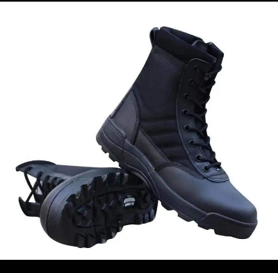 Picture of Men's Safety Leather Long Biker Boots-Black