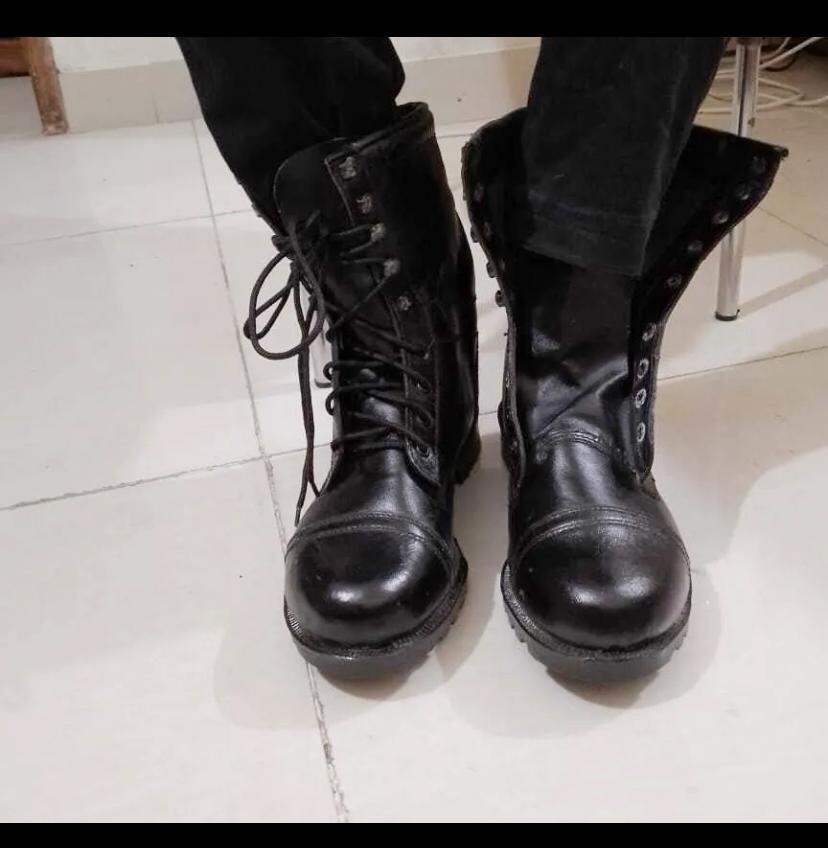 Picture of Men's Safety Leather Long Biker Boots-Black