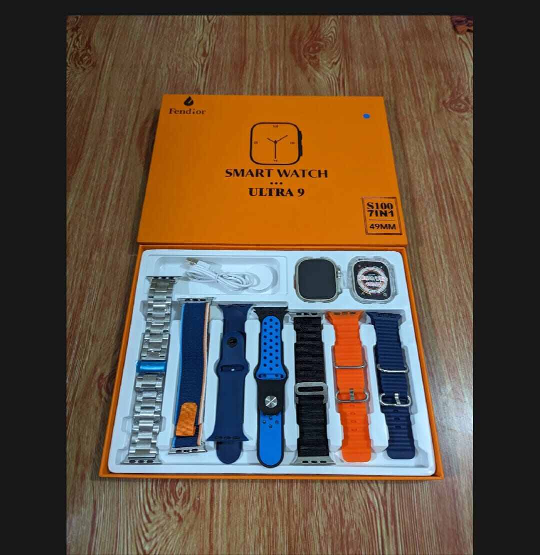 Picture of Fendior S100 Ultra 9 Smartwatch with 7 Straps & Protective Case-Multicolor