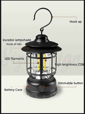 Picture of Retro USB Rechargeable Hanging Camping Lantern-Multicolor