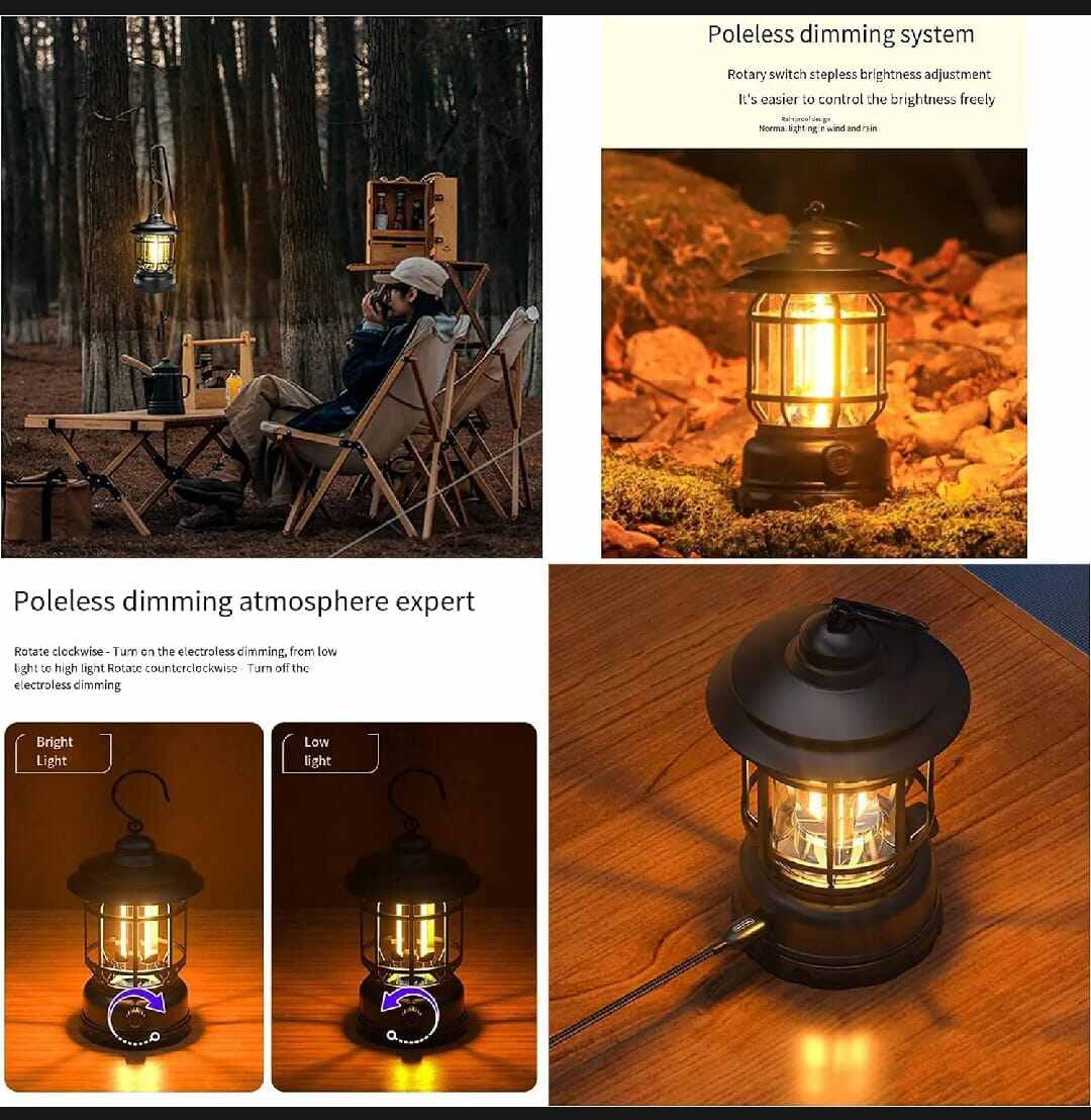 Picture of Retro USB Rechargeable Hanging Camping Lantern-Multicolor