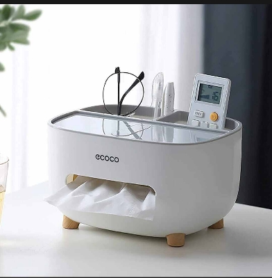 Picture of Plastic Tissue Box & Napkin Storage Organizer-White