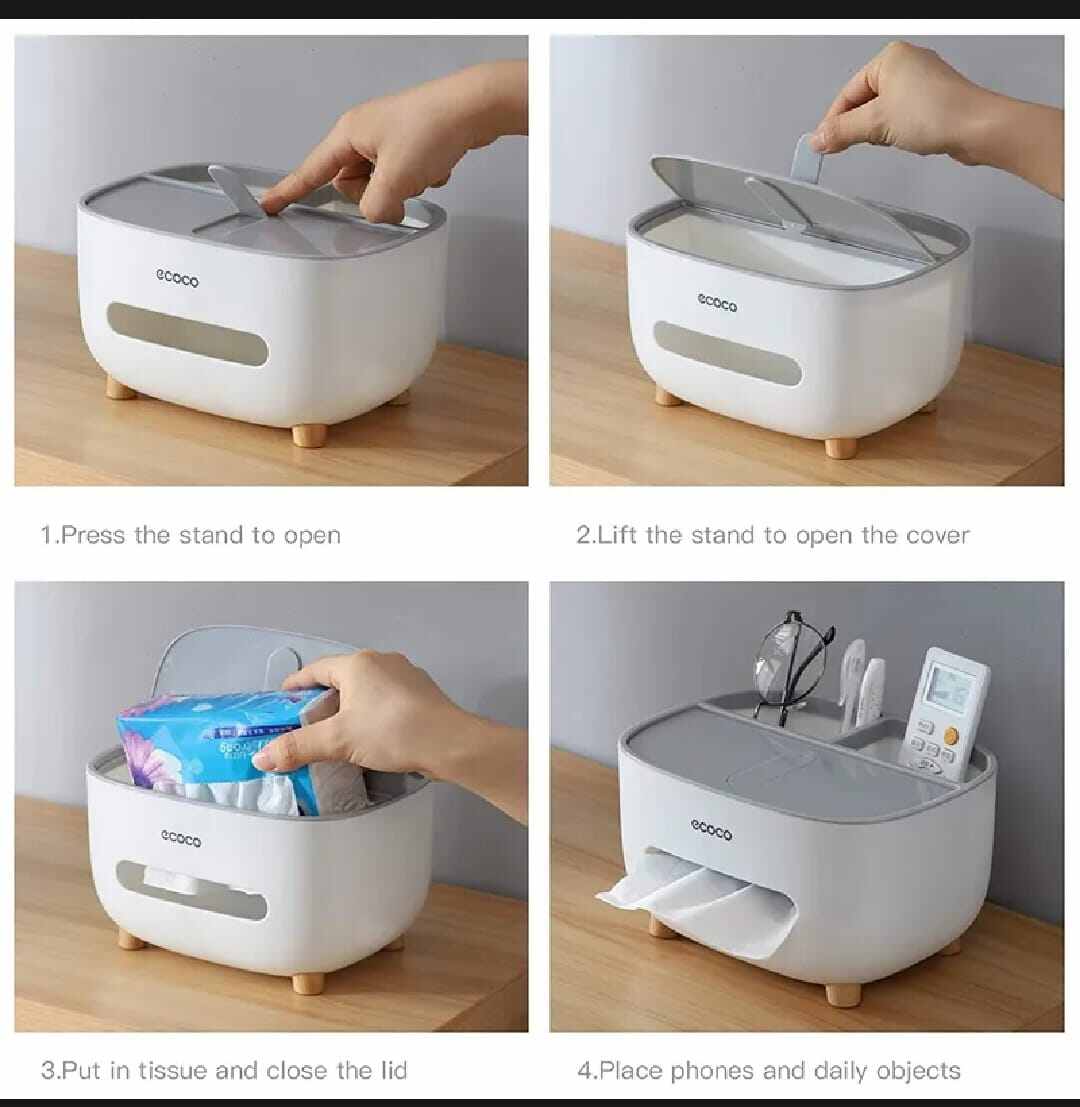 Picture of Plastic Tissue Box & Napkin Storage Organizer-White