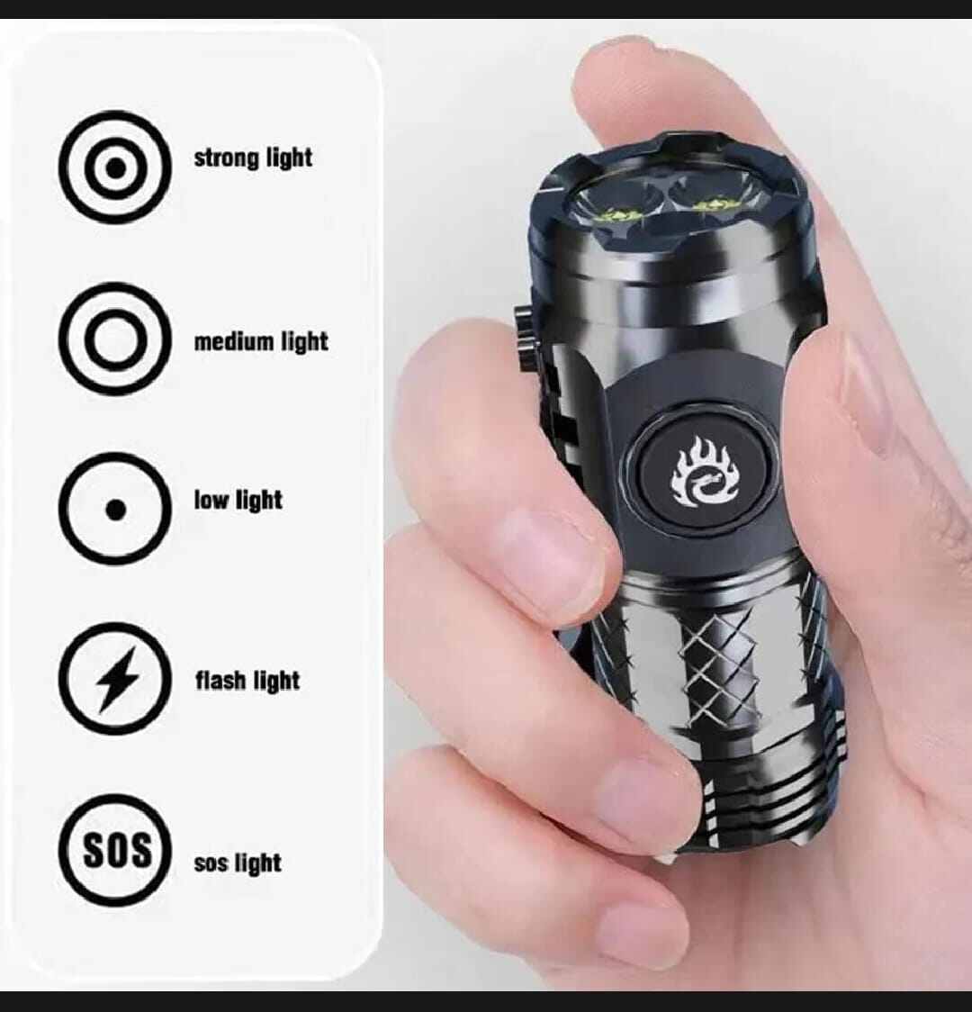 Picture of Type-C Rechargeable Mini Tactical 3-LED Flashlight-Black