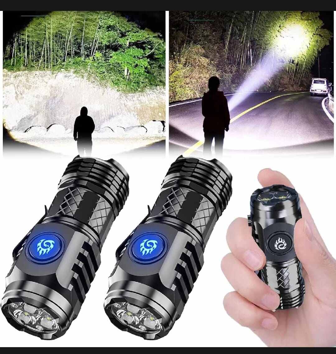 Picture of Type-C Rechargeable Mini Tactical 3-LED Flashlight-Black