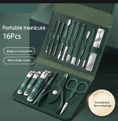 Picture of 16-Piece Stainless Steel Manicure & Pedicure Grooming Kit with Case-Multicolor