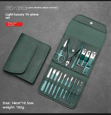 Picture of 16-Piece Stainless Steel Manicure & Pedicure Grooming Kit with Case-Multicolor
