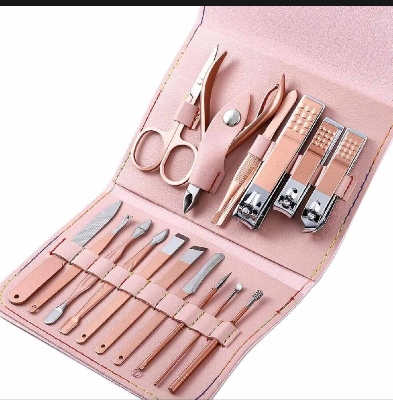 Picture of 16-Piece Stainless Steel Manicure & Pedicure Grooming Kit with Case-Multicolor