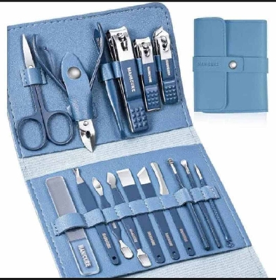 Picture of 16-Piece Stainless Steel Manicure & Pedicure Grooming Kit with Case-Multicolor