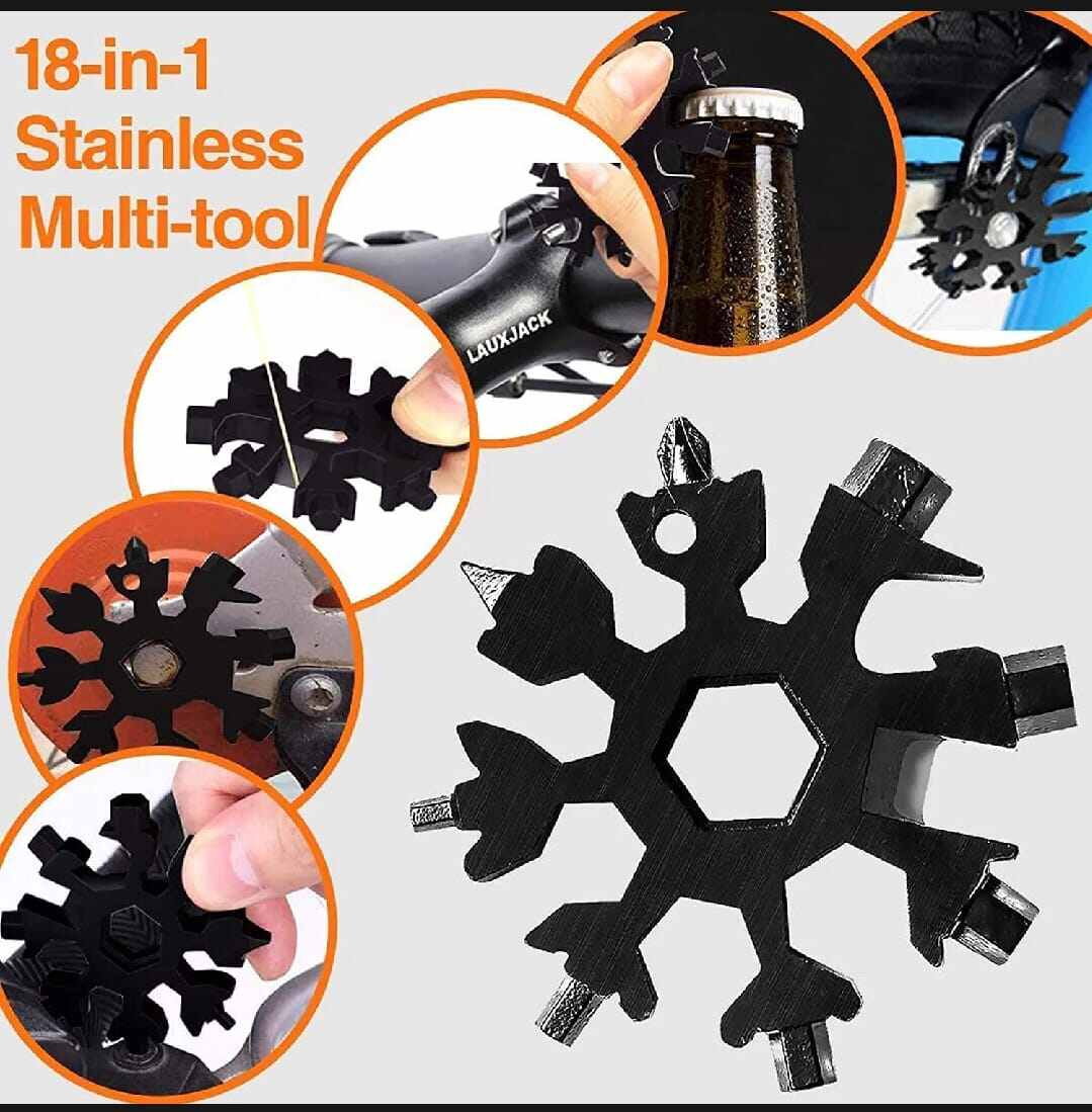 Picture of 18-in-1 Snowflake Multi-Tool Wrench Keychain - Silver-Multicolor