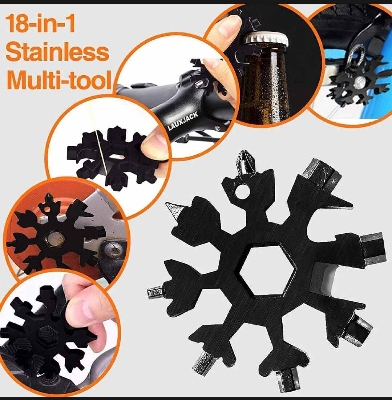 Picture of 18-in-1 Snowflake Multi-Tool Wrench Keychain - Silver-Multicolor