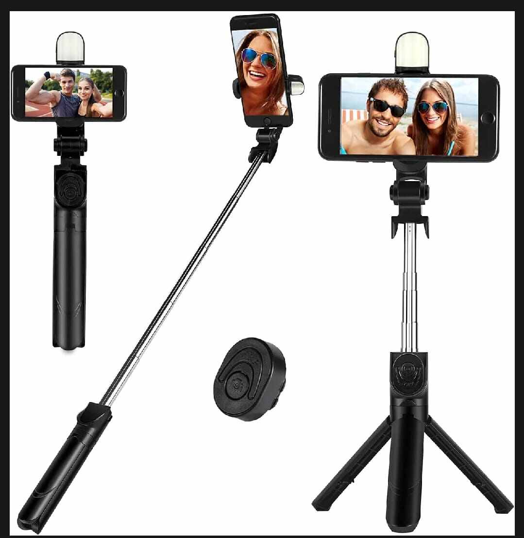 Picture of Q07/N08 100cm Selfie Stick Tripod with Fill Light & Bluetooth Remote-Black
