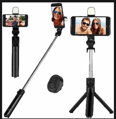 Picture of Q07/N08 100cm Selfie Stick Tripod with Fill Light & Bluetooth Remote-Black