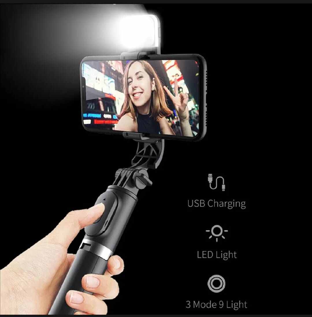 Picture of Q07/N08 100cm Selfie Stick Tripod with Fill Light & Bluetooth Remote-Black