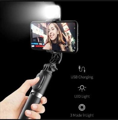 Picture of Q07/N08 100cm Selfie Stick Tripod with Fill Light & Bluetooth Remote-Black