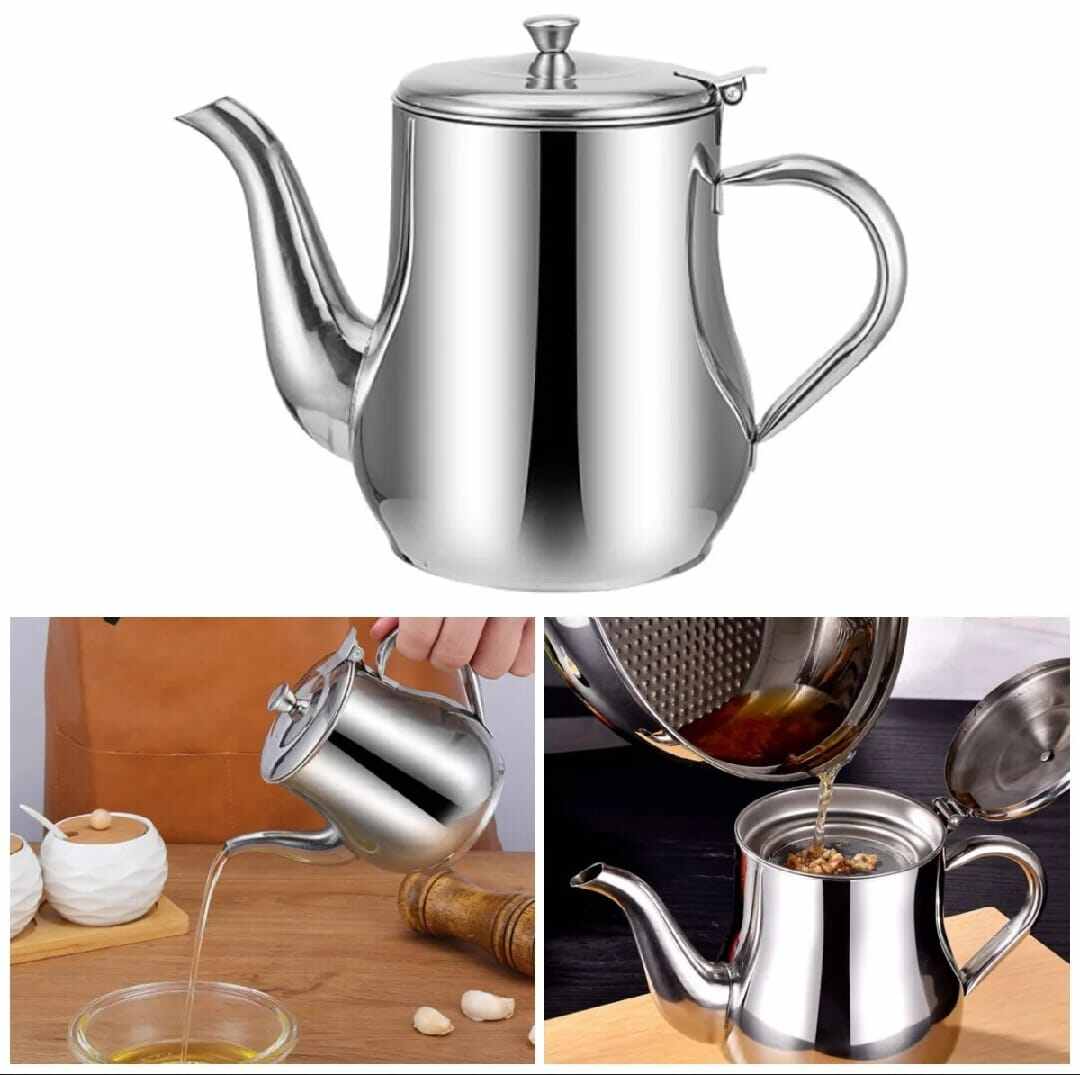 Picture of 500ml Stainless Steel Oil Strainer Pot with Filter-Silver
