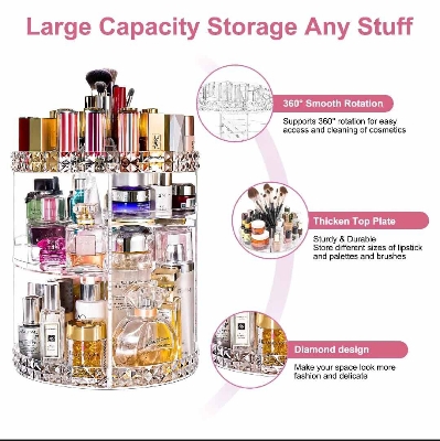 Picture of 360° Rotating Makeup & Cosmetics Organizer - Pink-Multicolor