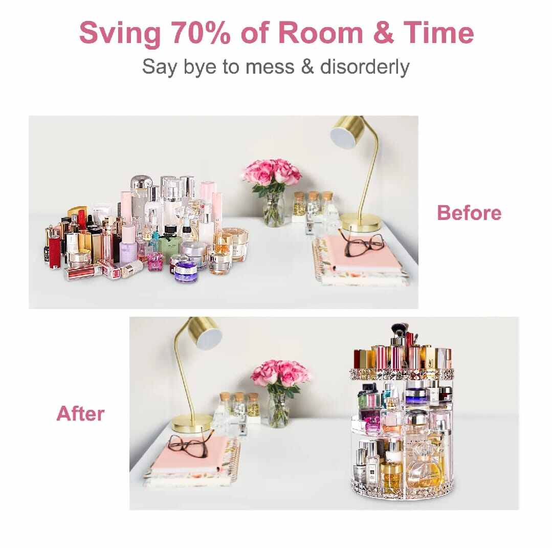 Picture of 360° Rotating Makeup & Cosmetics Organizer - Pink-Multicolor