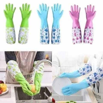 Picture of Reusable Elbow-Length Household Cleaning Gloves-Multicolor