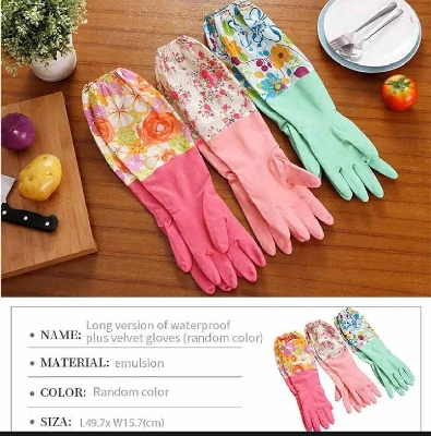 Picture of Reusable Elbow-Length Household Cleaning Gloves-Multicolor