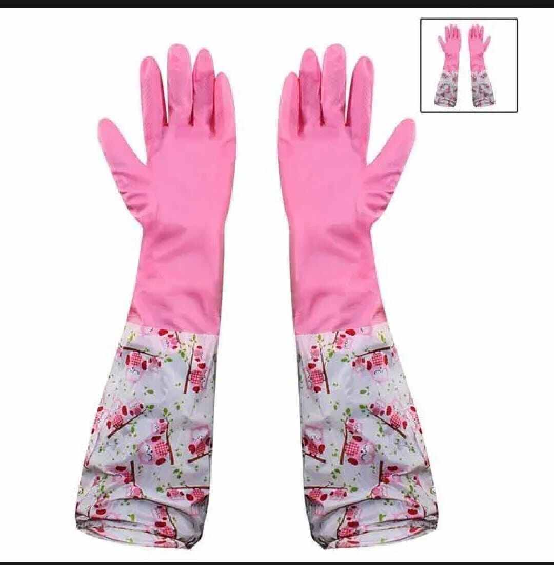 Picture of Reusable Elbow-Length Household Cleaning Gloves-Multicolor