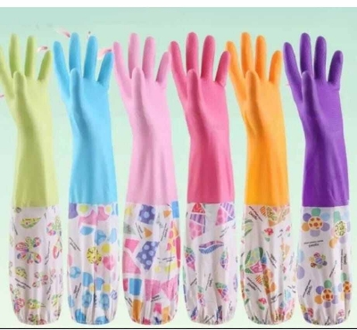 Picture of Reusable Elbow-Length Household Cleaning Gloves-Multicolor