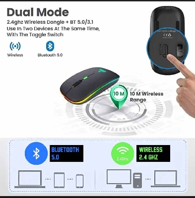 Picture of M2 Dual-Mode Bluetooth & 2.4G Rechargeable RGB Wireless Mouse-Black