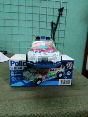 Picture of Battery-Operated Police Car Toy with Lights, Music & Transparent Gears-Multicolor