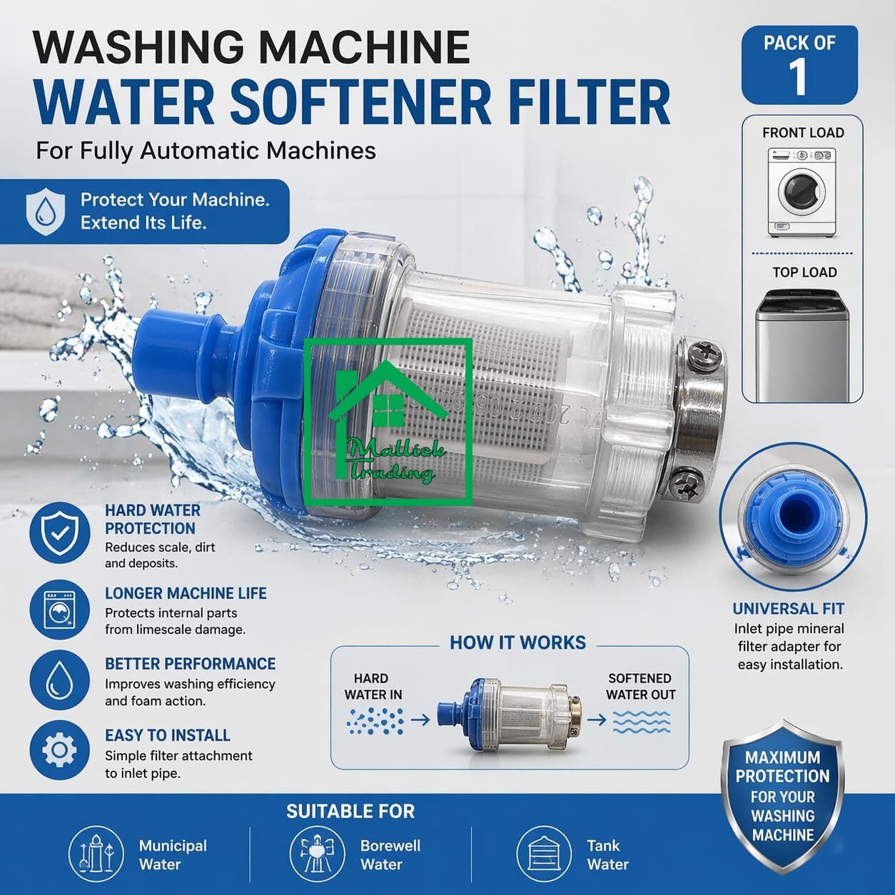 Water Tap Filter Adaptor/Connector With Magnetic Cleaning Process Compatible For All Tap, Front And Top Load Washing Machines