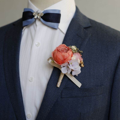 Picture of Wedding Boutonniere Bouquet Chest Brooch For Suit Lapel Fashion Accessories (1PS) (Peach & Mof Pink)