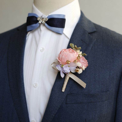 Picture of Wedding Boutonniere Bouquet Chest Brooch For Suit Lapel Fashion Accessories (1PS) (Pink & Mof Pink)