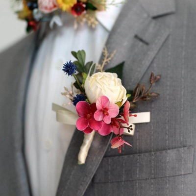 Picture of Wedding Boutonniere Bouquet Chest Brooch For Suit Lapel Fashion Accessories (1PS) (Creamy-White Corsage)