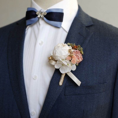 Picture of Wedding Boutonniere Bouquet Chest Brooch For Suit Lapel Fashion Accessories (1PS) (O.White & Dusty Pink)
