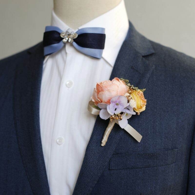 Picture of Wedding Boutonniere Bouquet Chest Brooch For Suit Lapel Fashion Accessories (1PS) (Light Peach & Yellow)