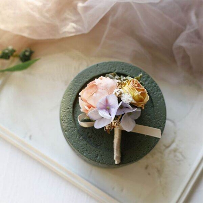 Picture of Wedding Boutonniere Bouquet Chest Brooch For Suit Lapel Fashion Accessories (1PS) (Light Peach & Yellow)