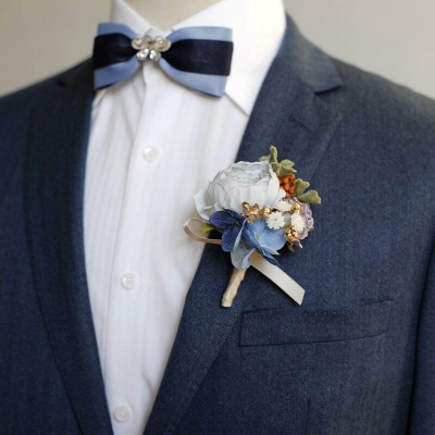 Picture of Wedding Boutonniere Bouquet Chest Brooch For Suit Lapel Fashion Accessories (1PS) (Bluish Ash Rose)