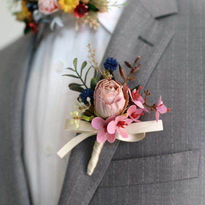 Picture of Wedding Boutonniere Bouquet Chest Brooch For Suit Lapel Fashion Accessories (1PS) (Light Purple Corsage)