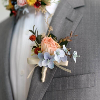 Picture of Wedding Boutonniere Bouquet Chest Brooch For Suit Lapel Fashion Accessories (1PS) (Champagne Pink)