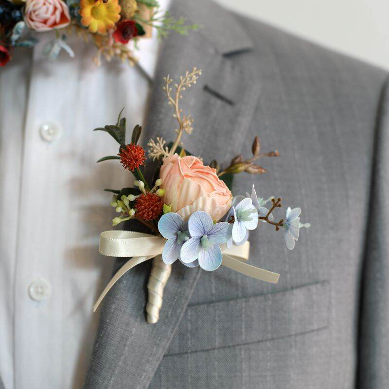 Picture of Wedding Boutonniere Bouquet Chest Brooch For Suit Lapel Fashion Accessories (1PS) (Champagne Pink)