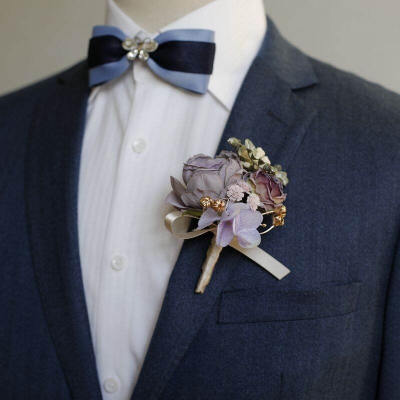Picture of Wedding Boutonniere Bouquet Chest Brooch For Suit Lapel Fashion Accessories (1PS) (Blueish Purple)